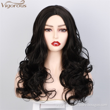 Vigorous Long Black Wavy Wig Synthetic Wave Wigs for Black Women Natural Middle Part Wigs Heat Resistant Hair Wholesale